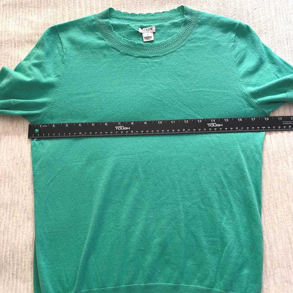 J.Crew Womens Green Scalloped Pointelle Neck Short Sleeve Cotton Sweater Size M - Picture 5 of 8